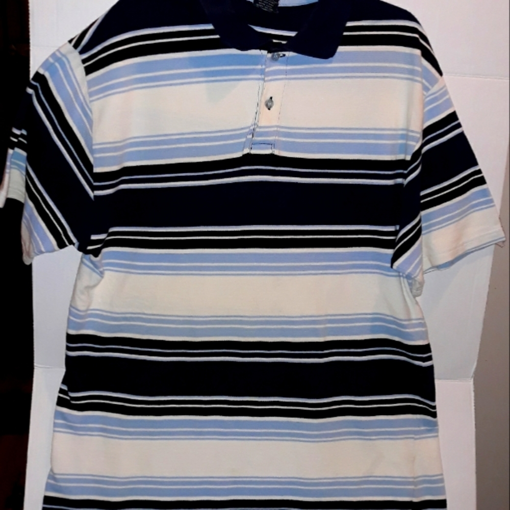 Otek Jean's Polo Style Short sleeves Shirt Sz.2X Dk. Blue Lt.Blue, and white.